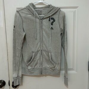 Guess Zip-Up Hoodie Sweatshirt size small light gray sparkle question mark